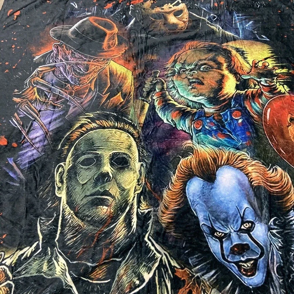 Horror Movie Characters Fleece Blanket, Halloween Blanket, Scary Friends 40x50 - Picture 3 of 4